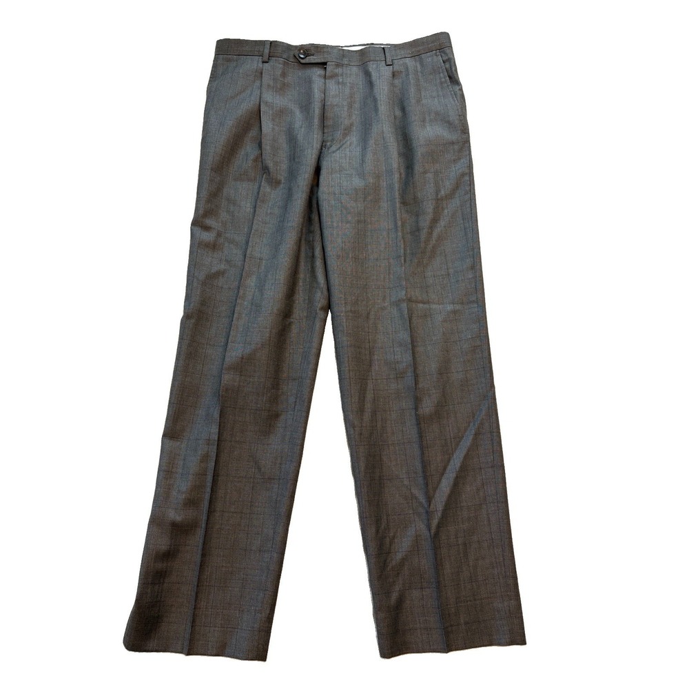 Hart Schaffner Marx Wool Dress Pants Trousers Men's Size 36 Brown Pleated Check